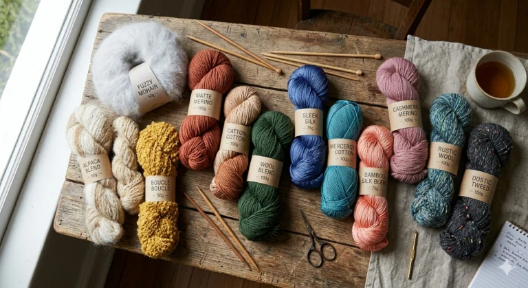 Assorted yarn skeins for choosing the best yarn for crochet sweater patterns