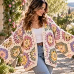 Beginner working on a crochet hexagon cardigan for beginners