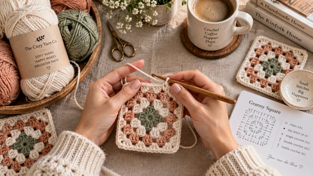 Granny square swatch from an easy crochet cardigan pattern in progress