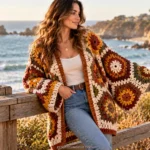 Beginner working on an easy hexagon cardigan pattern