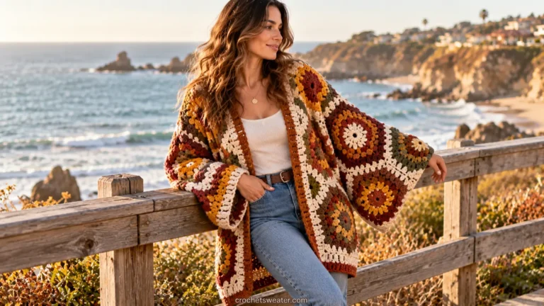 Beginner working on an easy hexagon cardigan pattern
