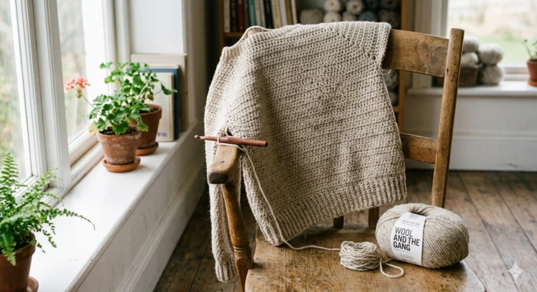 Sweater in progress showing crochet sweater patterns using basic stitches